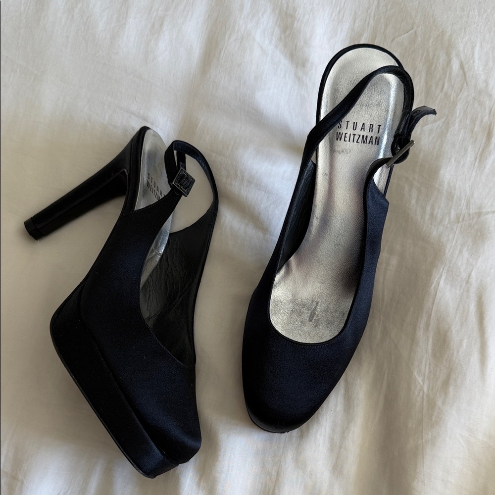 Stuart Weitzman Elegant Black Slingback platform Heels